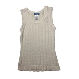 Classic Elements Women Cream Cable Knit Cotton‎ Sweater Vest Preppy Classic S